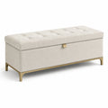 Rechteckige Aufbewahrungsbank aus Stoff und Metall, beige, 120x45x50cm