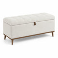 Aufbewahrungsbank rechteckig Holz Textil Schaumstoff Creme 120x40x45 cm
