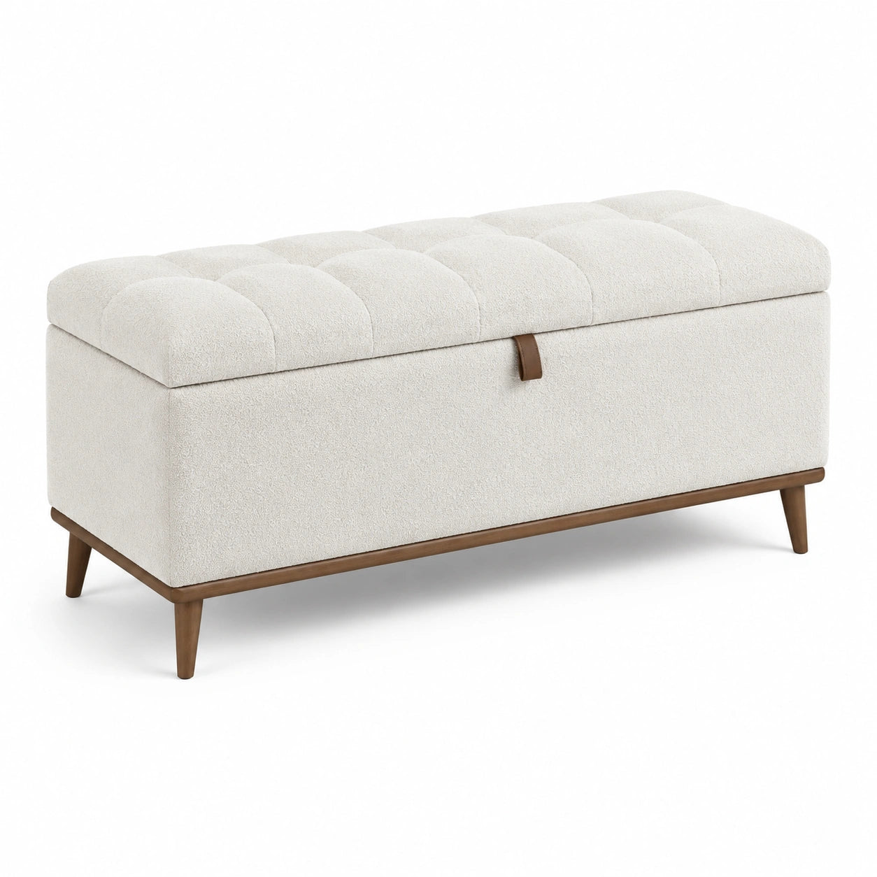 Aufbewahrungsbank rechteckig Holz Textil Schaumstoff Creme 120x40x45 cm
