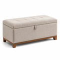 Beige Aufbewahrungsbank mit Leinencouch und Holzbeinen 90x40x45cm