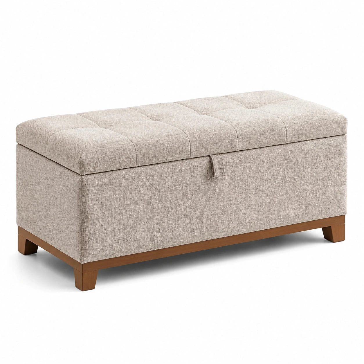 Beige Aufbewahrungsbank mit Leinencouch und Holzbeinen 90x40x45cm