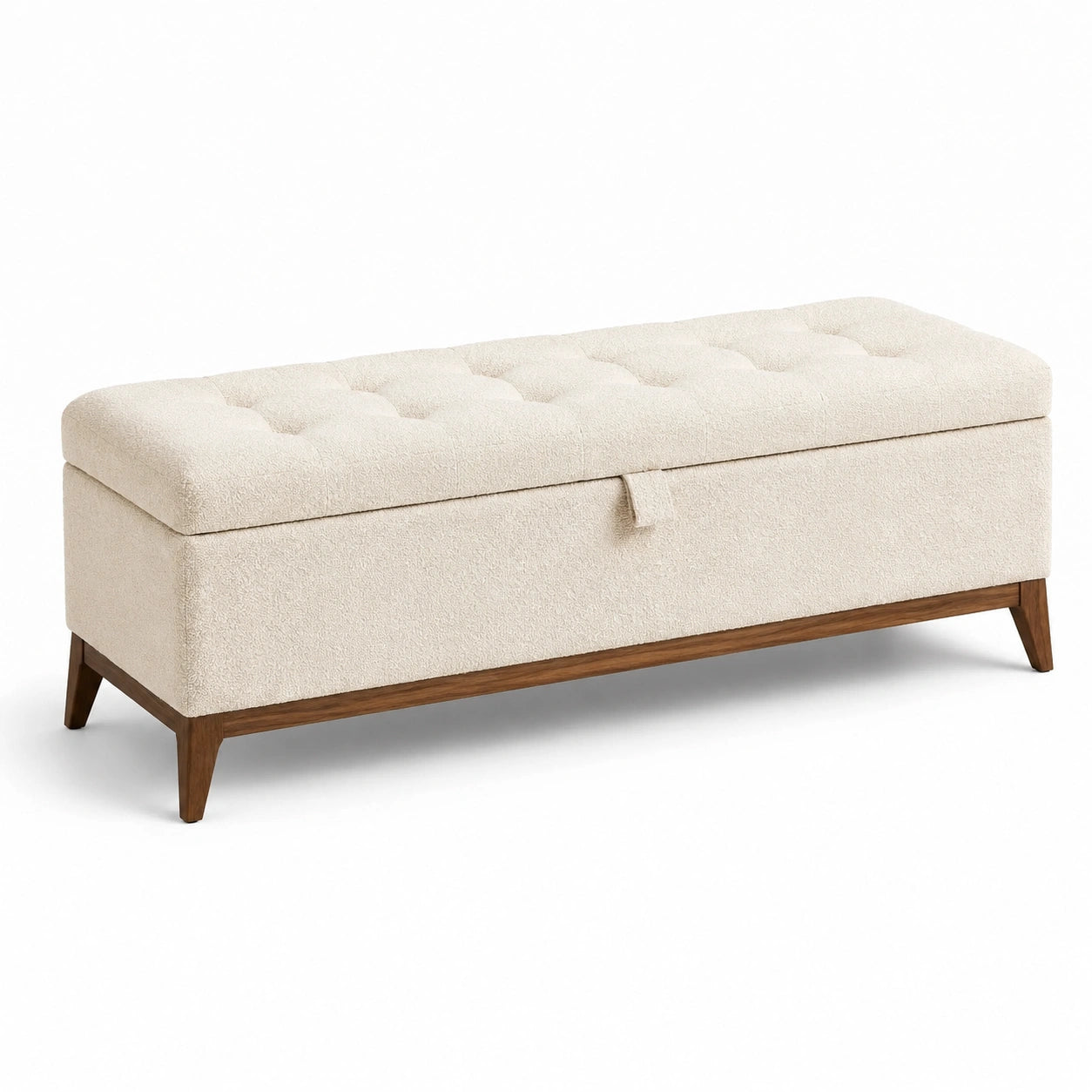 Polsterbank Stauraum Beige Bouclé Eichenholz