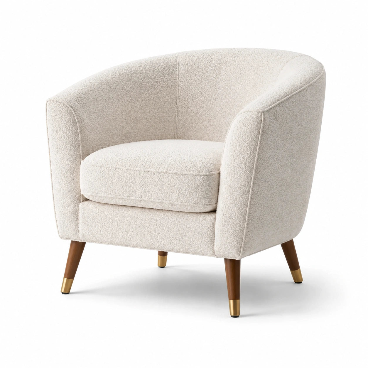 Sessel aus Bouclé-Stoff mit Holz- und Metallbeinen in Creme 75cm x 80cm x 78cm
