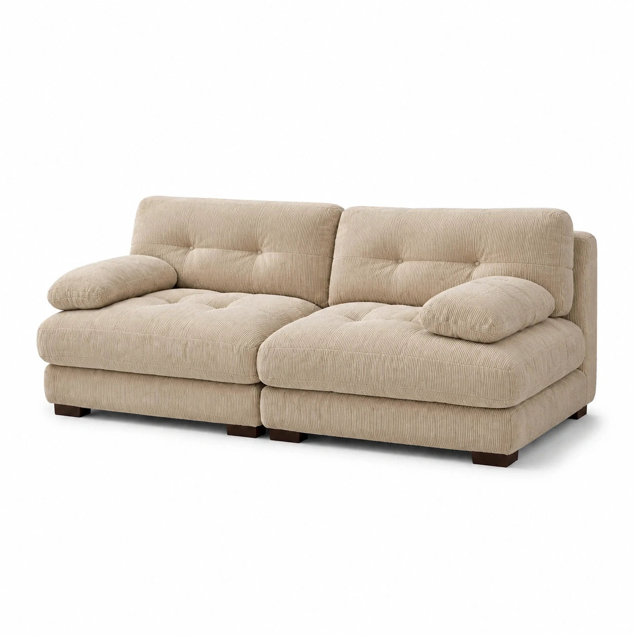 Zweisitziges Sofa aus Cordstoff in Beige mit Holzrahmen