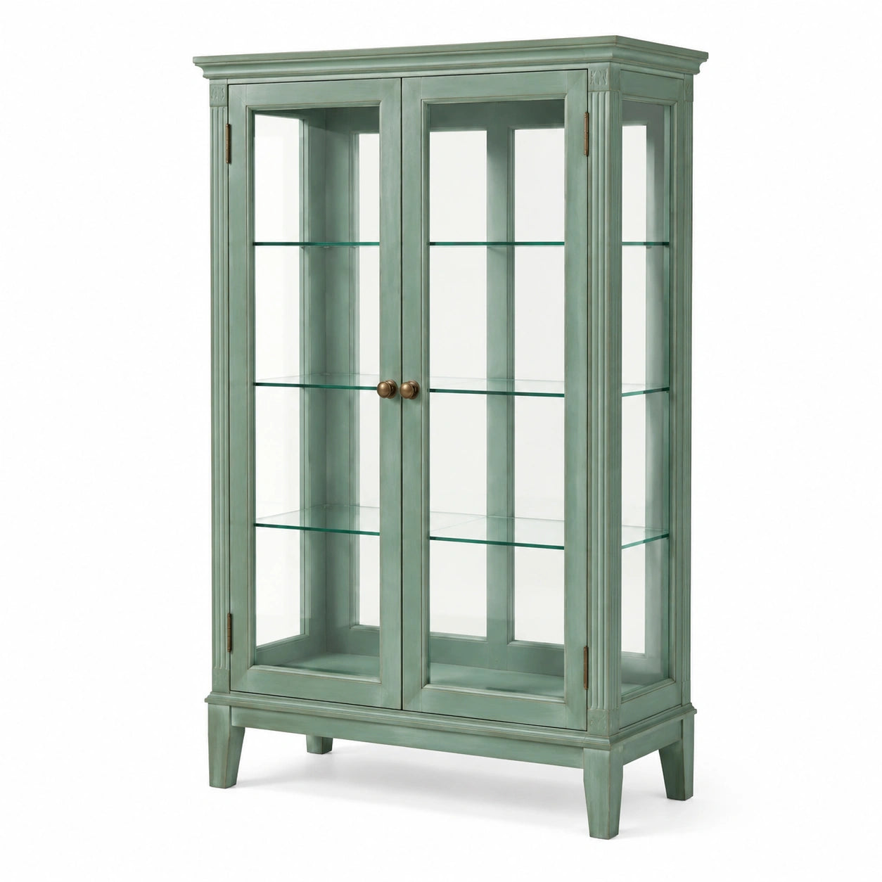 Grüne Vitrine aus Massivholz mit Glastüren