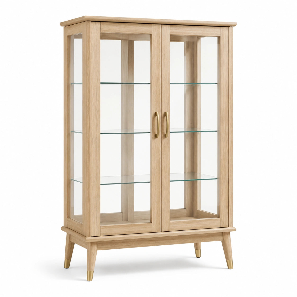 Vitrine aus Eichenholz mit Glastüren, 3 gehärtete Glasregale, Höhe 150 cm