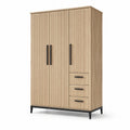Holzkleiderschrank mit 3 Türen und 3 Schubladen, Natur, 185 cm hoch