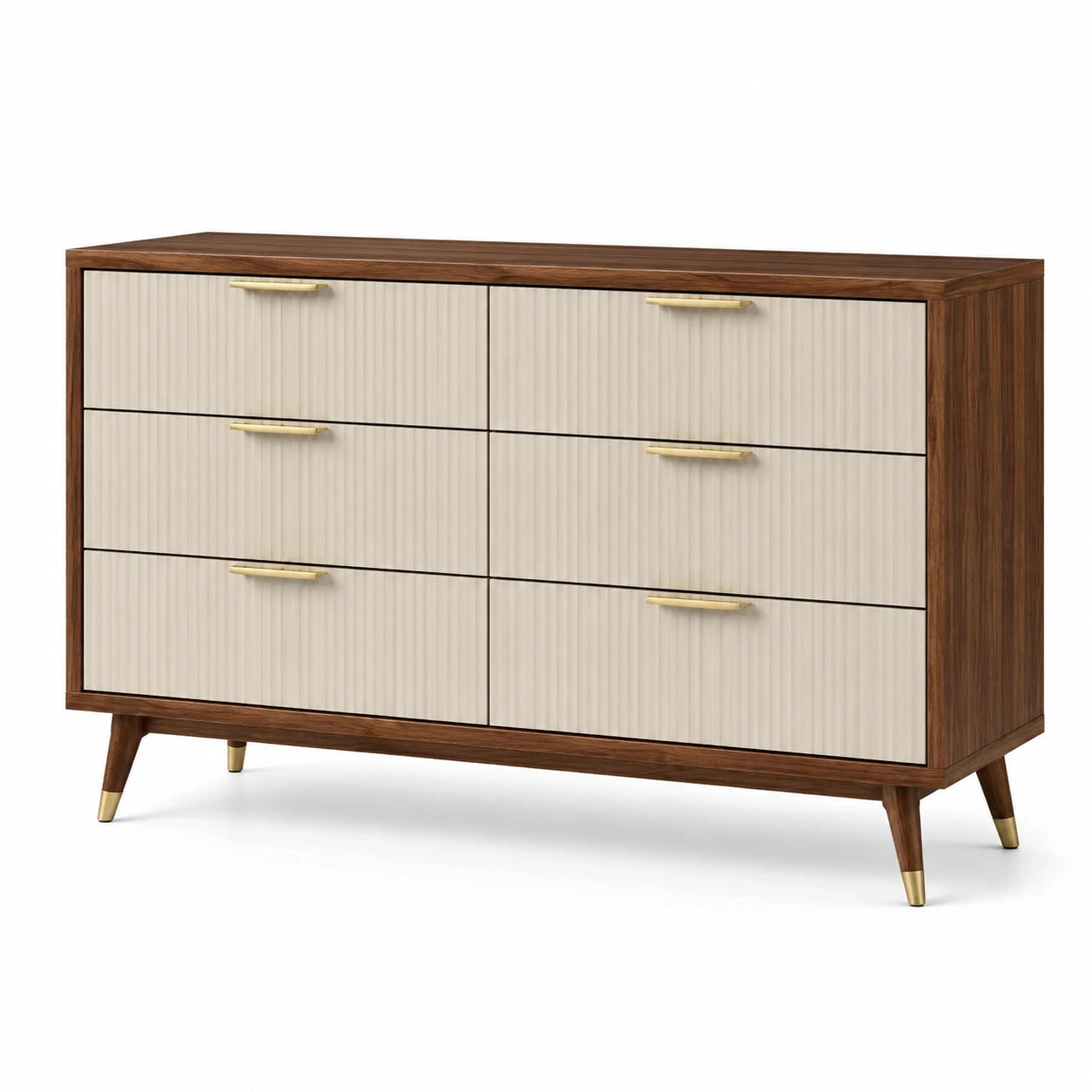 Holz Kommode mit 6 Schubladen Beige