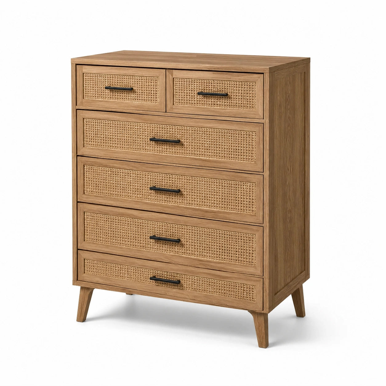Kommode Eichenholz Rattan-Geflecht
