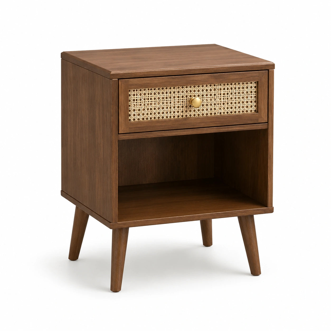 Nachttisch aus Holz mit Rattanschublade in Braun 50x40x60 cm
