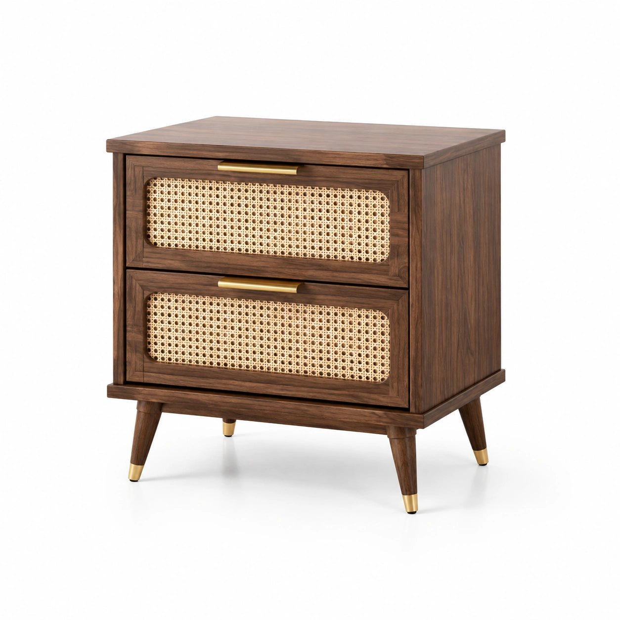 Holz- und Rattan-Nachttisch mit 2 Schubladen Braun