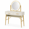 Schminktisch mit LED-Spiegel rund MDF Metall creme/gold
