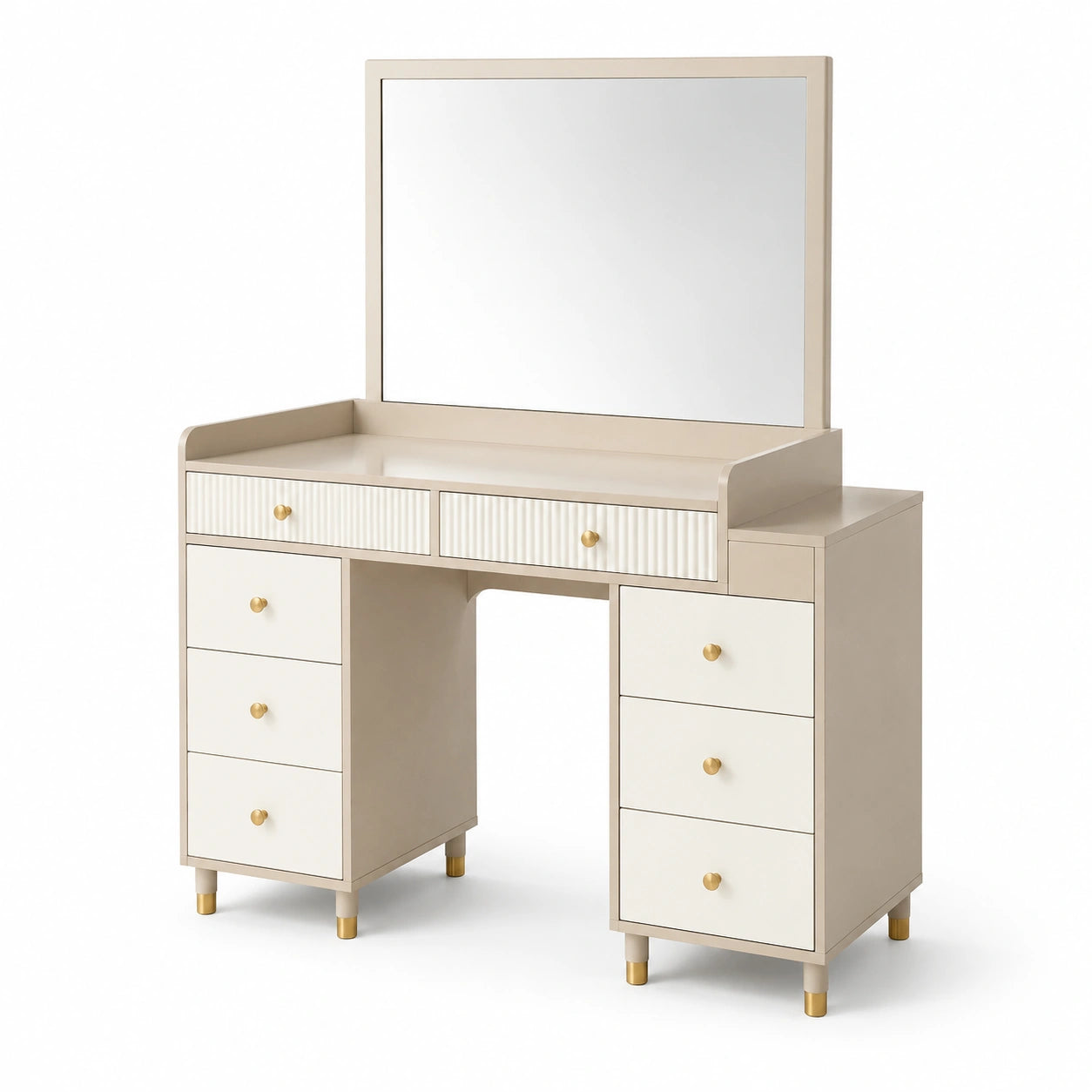 Schminktisch Rechteckig Beige/Weiß MDF/Glas 140x45x135 cm